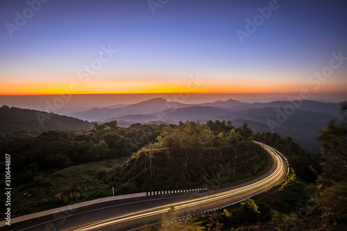 Doi Inthanon National park in the sunrise and mist at Chiang Mai Province, Thailand.