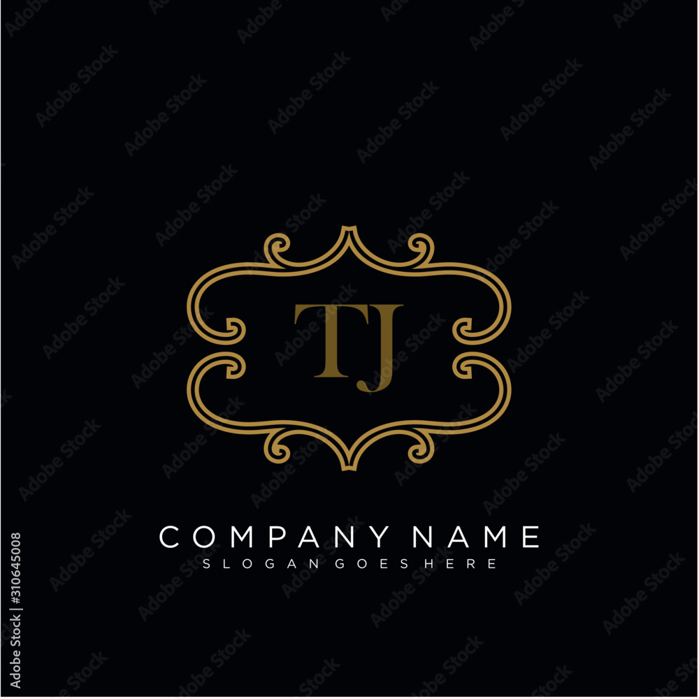 Initial letter TJ logo luxury vector mark, gold color elegant classical