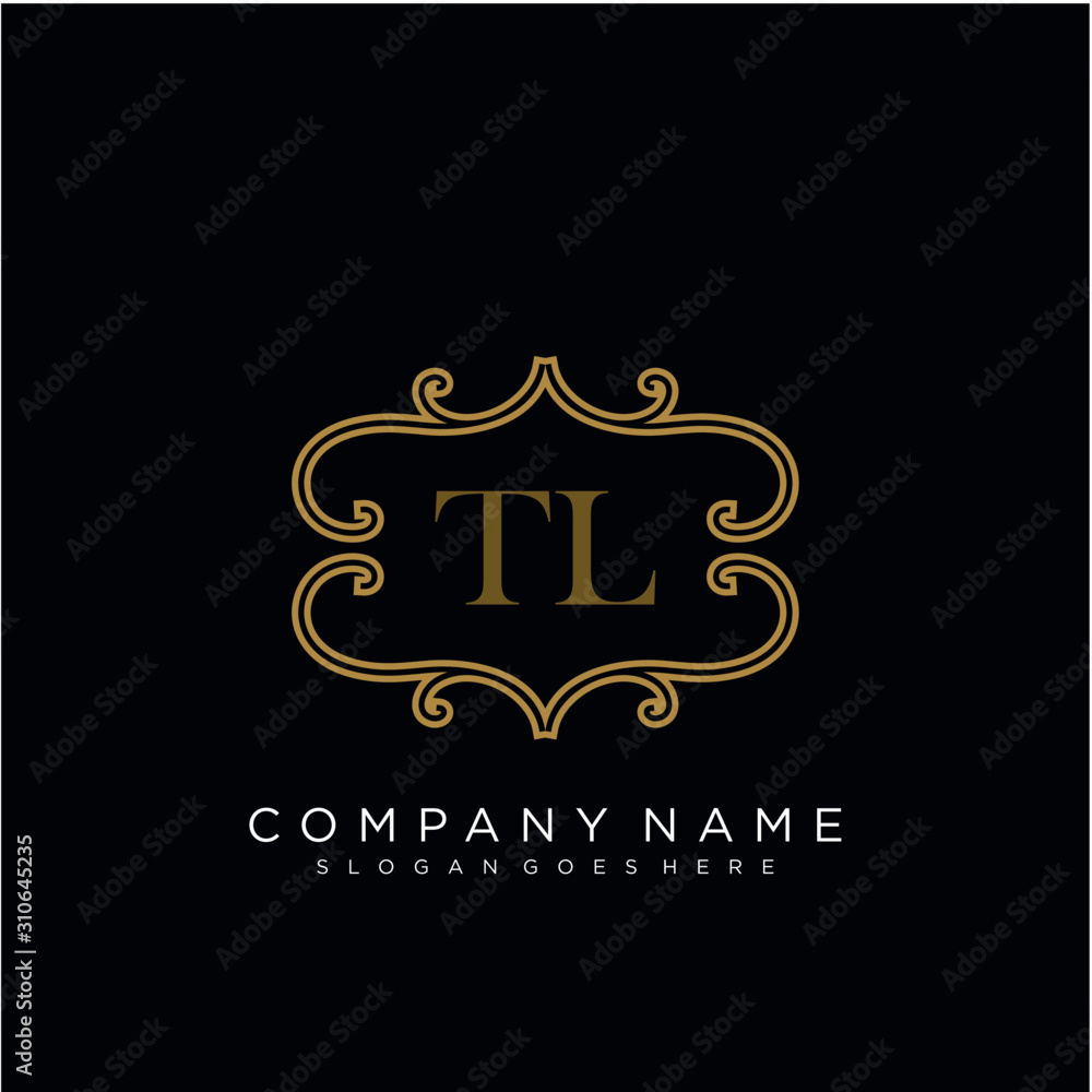 Initial letter TL logo luxury vector mark, gold color elegant classical