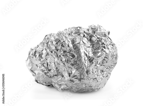 Crumpled ball of silver foil isolated on white