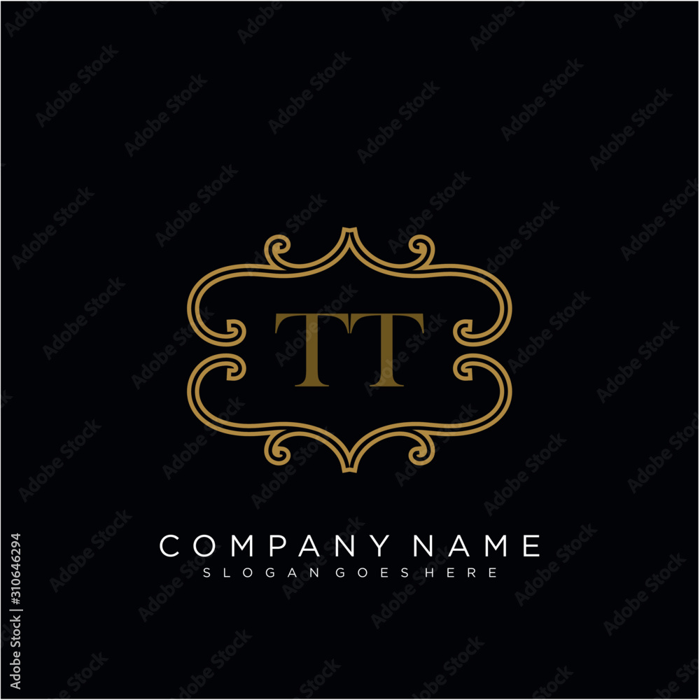 Initial letter TT logo luxury vector mark, gold color elegant classical