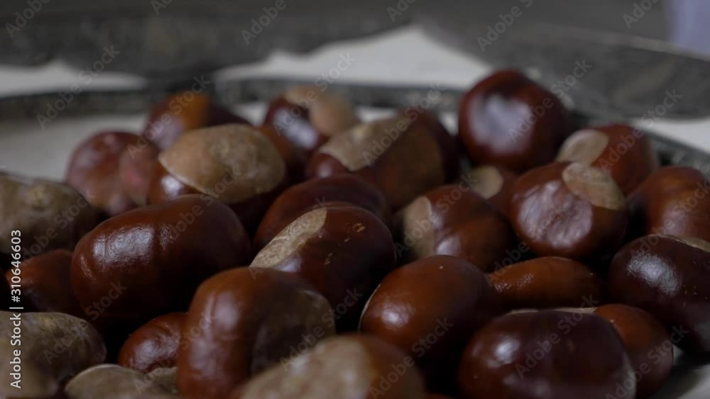 Chestnuts in a Bowl Extreme Close UP Chestnuts in a Bowl Extreme Close UP