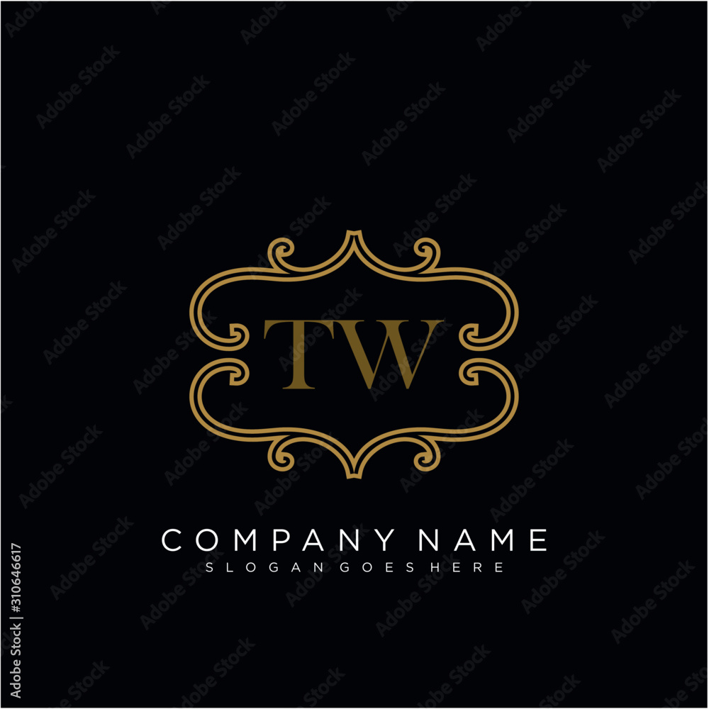 Initial letter TW logo luxury vector mark, gold color elegant classical