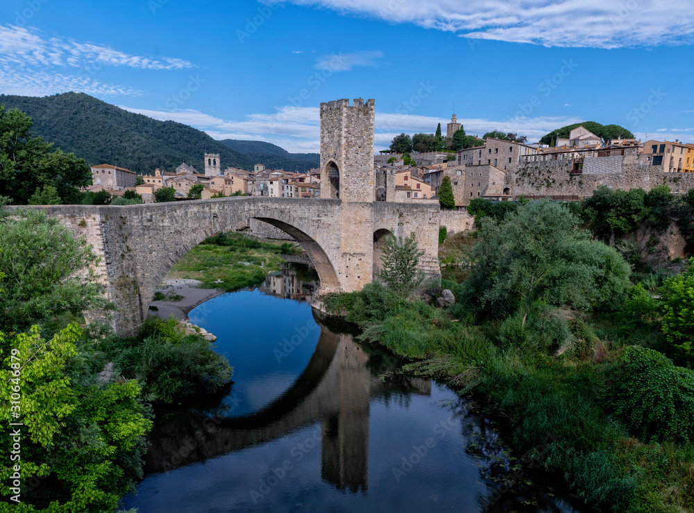 Panoramic view of the town of Besalu, in Girona. Spain