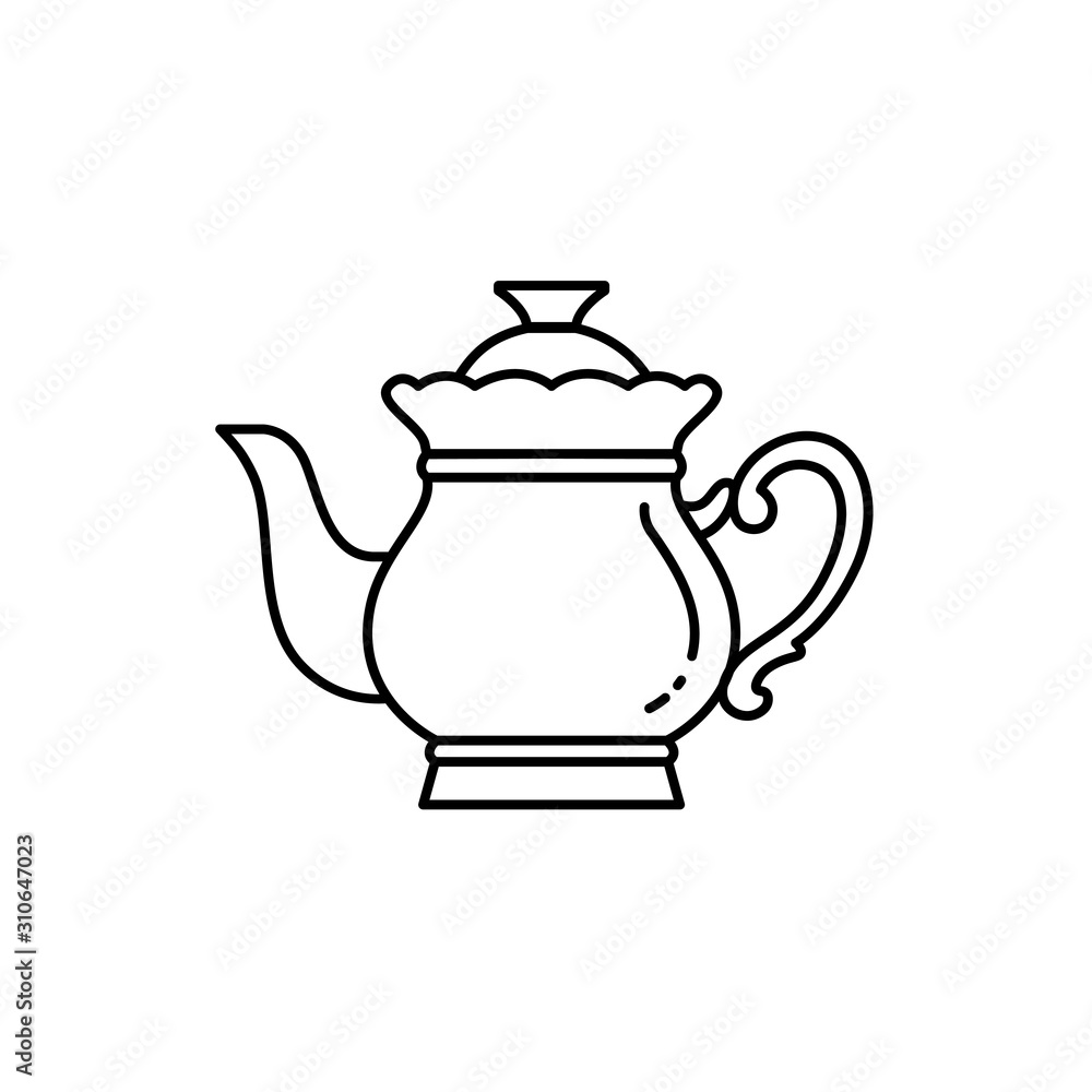 Porcelain kettle vector icon. Teapot logo concept. Outline. Porcelain kettle vector icon. Teapot logo concept. Outline.