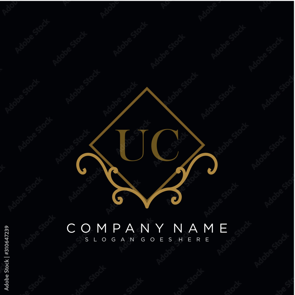 Initial letter UC logo luxury vector mark, gold color elegant classical