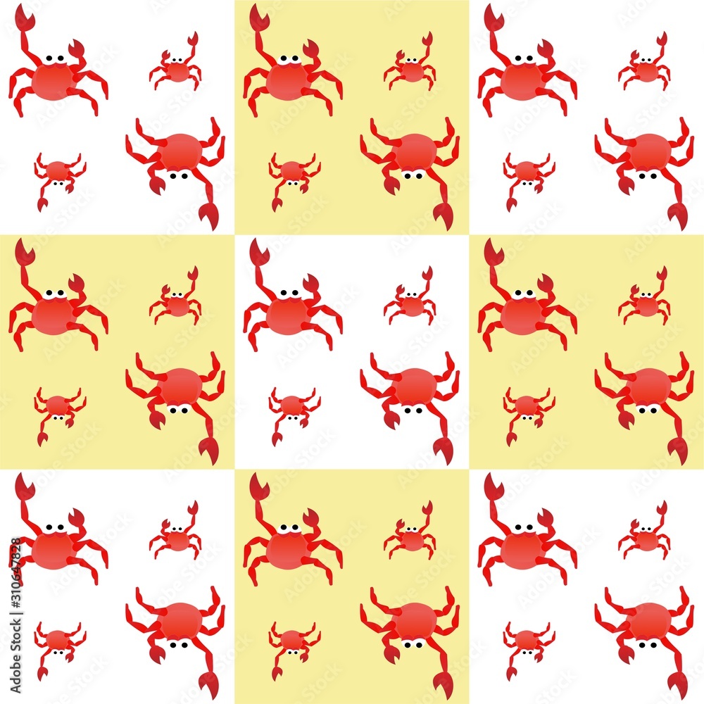 Obraz premium The Amazing of Cute Red Crab Illustration, Cartoon Funny Character, Pattern Wallpaper