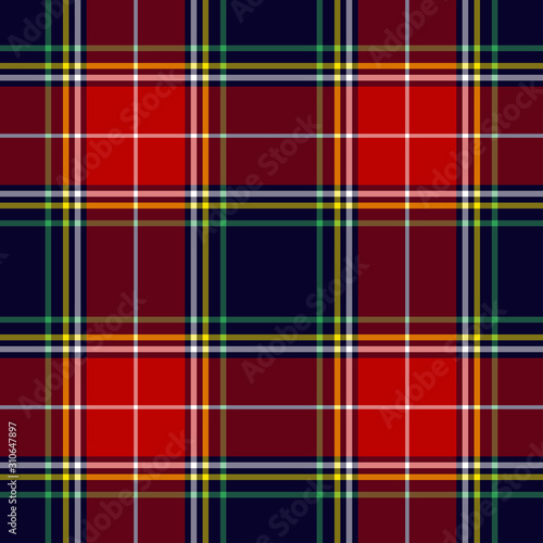 Tartan plaid blue and red seamless checkered vector pattern.