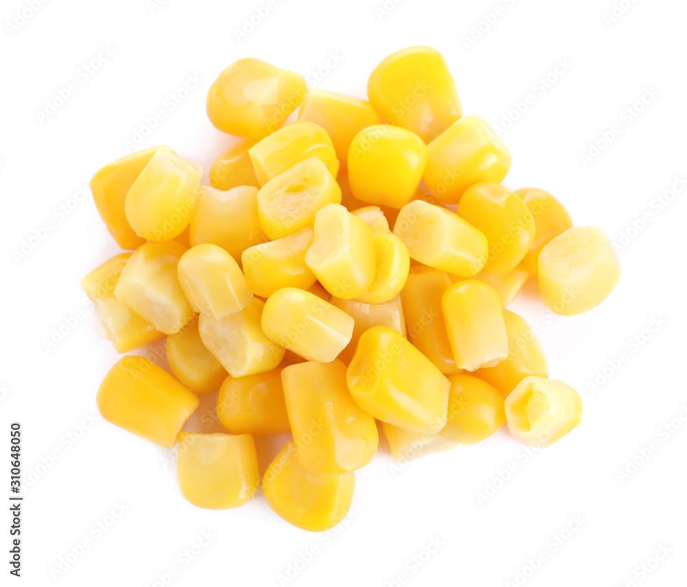 Pile of delicious canned corn isolated on white, top view Pile of delicious canned corn isolated on white, top view