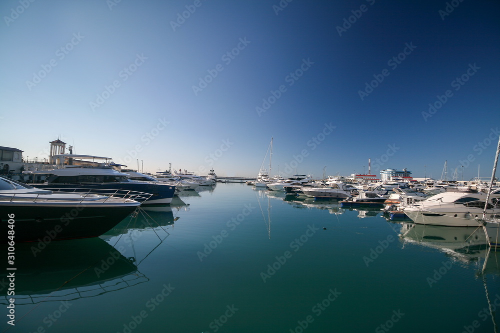 Yachts and boats in the seaport of Sochi, Russia Yachts and boats in the seaport of Sochi, Russia
