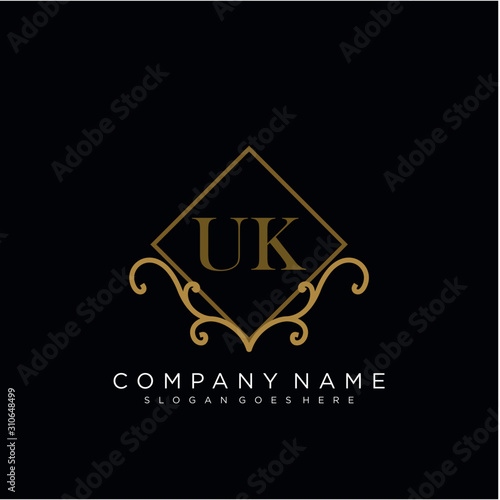 Initial letter UK logo luxury vector mark  gold color elegant classical
