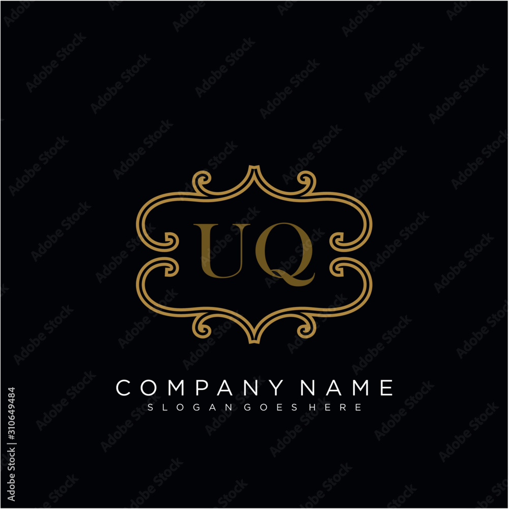 Initial letter UQ logo luxury vector mark, gold color elegant classical