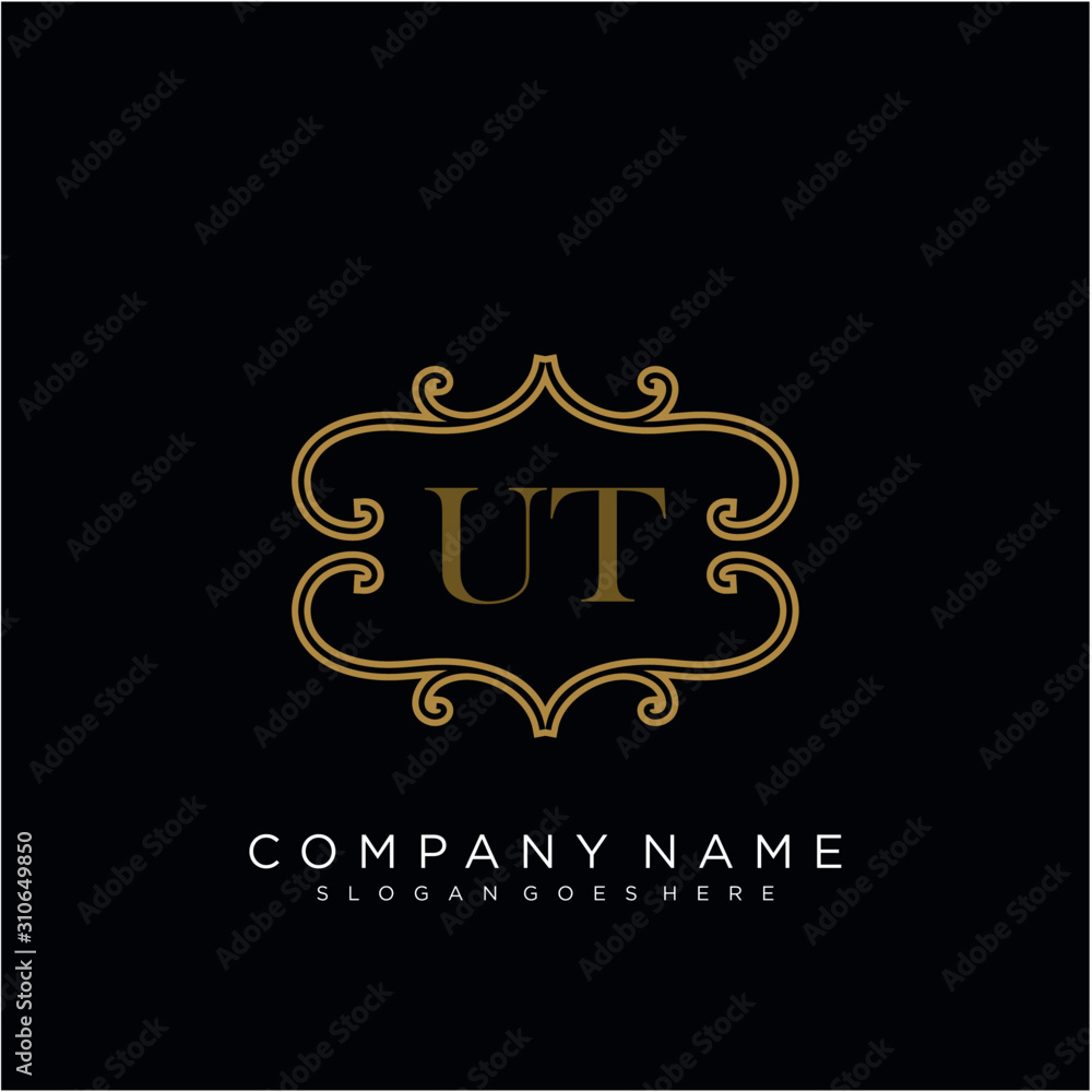 Initial letter UT logo luxury vector mark, gold color elegant classical