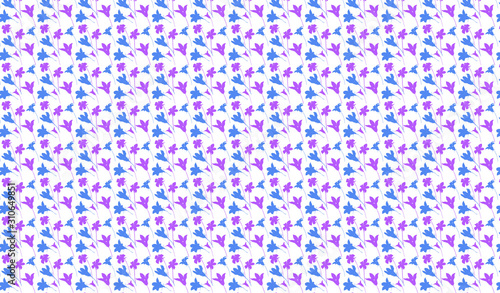Isolated on white vector floral background in purple and blue colors with harebell flowers silhouettes