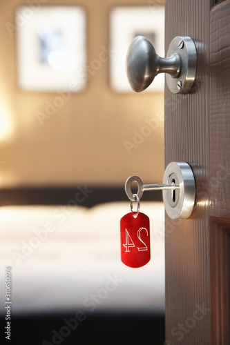 Key in hotel room's door