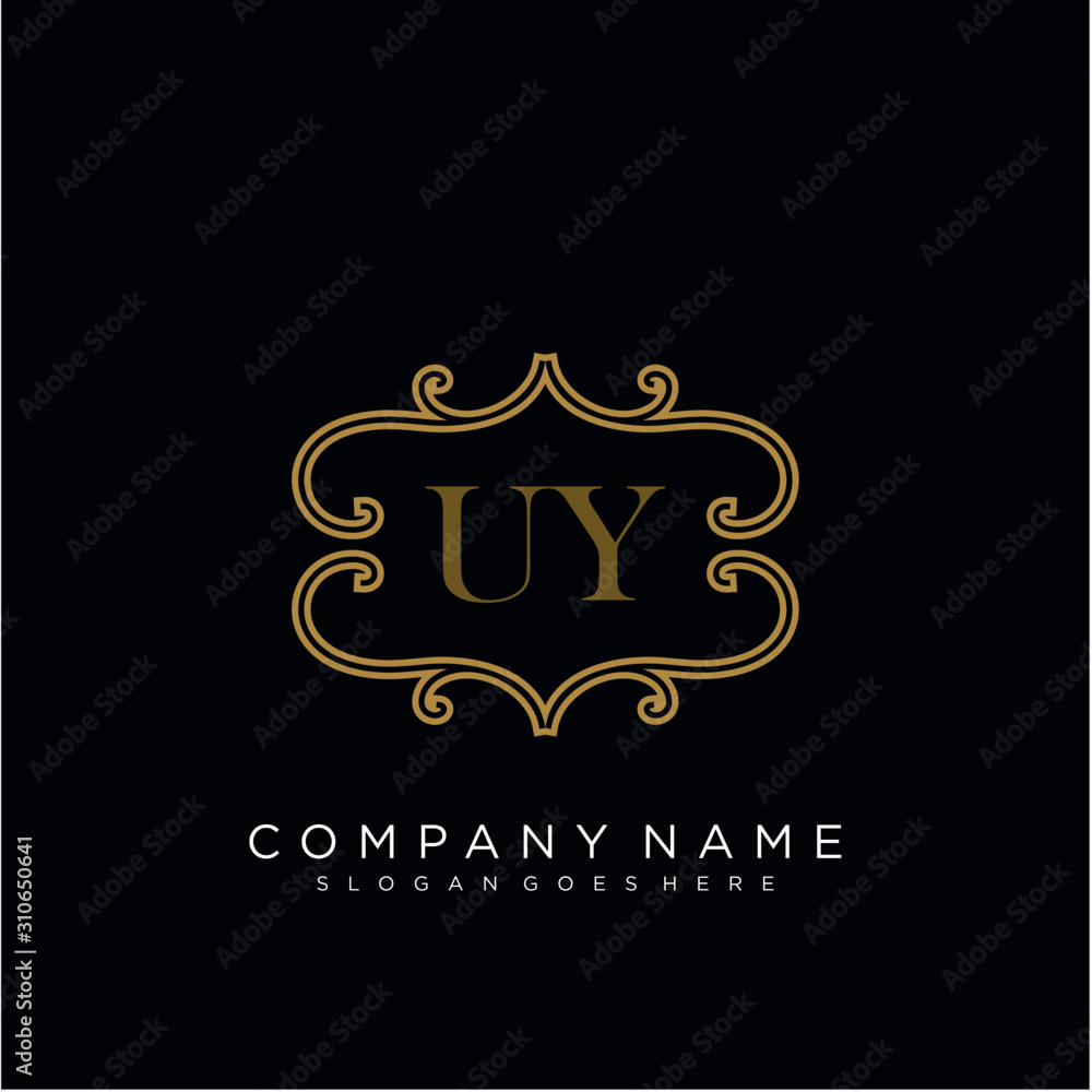 Initial letter UY logo luxury vector mark, gold color elegant classical