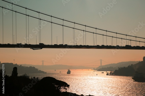 Canvas Print Fatih Sultan Mehmet Bridge At Bosphorus, Istanbul, Turkey