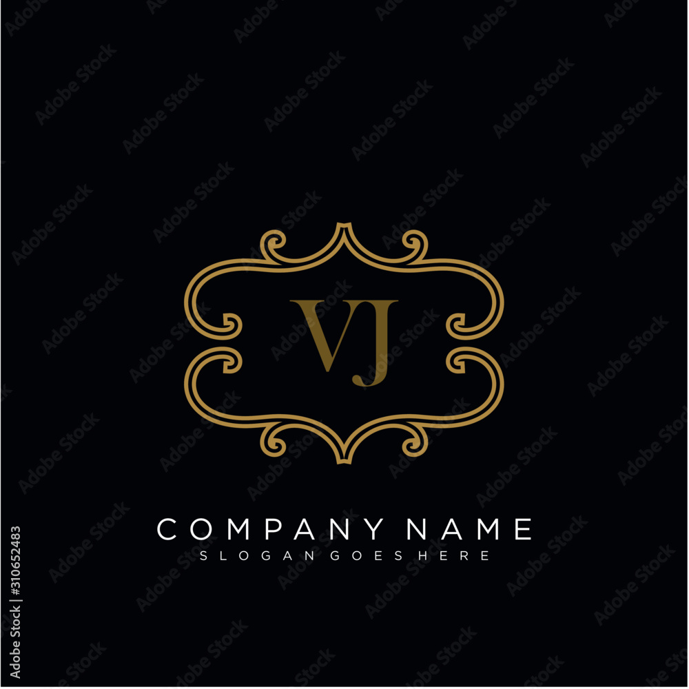 Initial letter VJ logo luxury vector mark, gold color elegant classical 