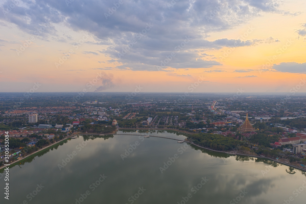 Aerial view Khon Kaen province with bueng kaen nakhon lake in Thailand.