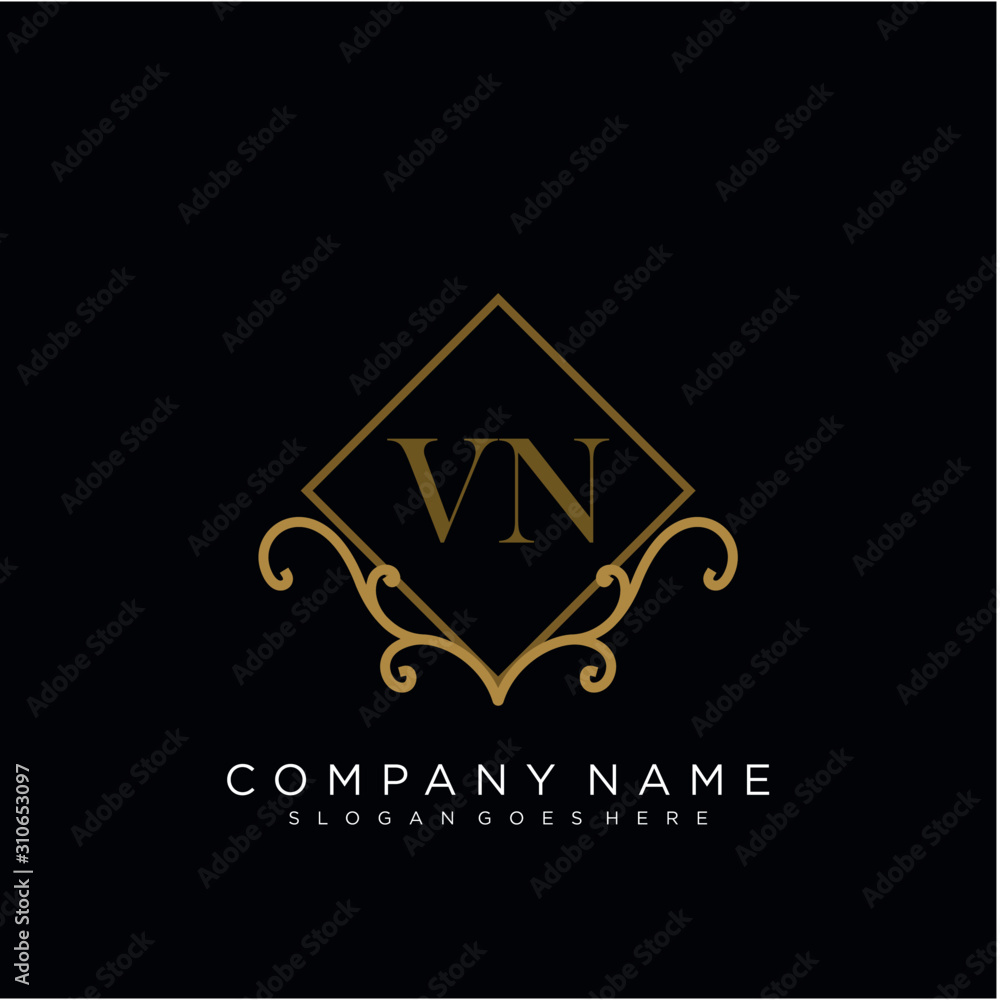Initial letter VN logo luxury vector mark, gold color elegant classical Initial letter VN logo luxury vector mark, gold color elegant classical