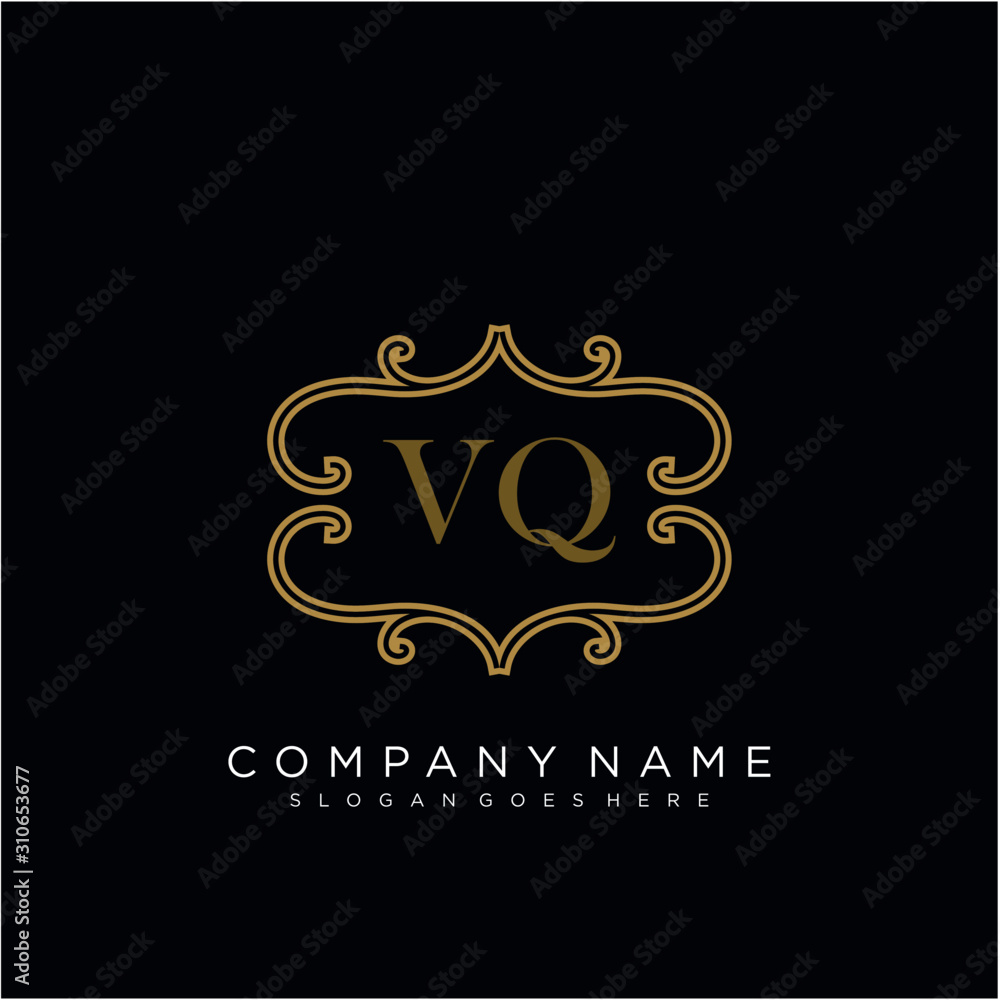 Initial letter VQ logo luxury vector mark, gold color elegant classical 