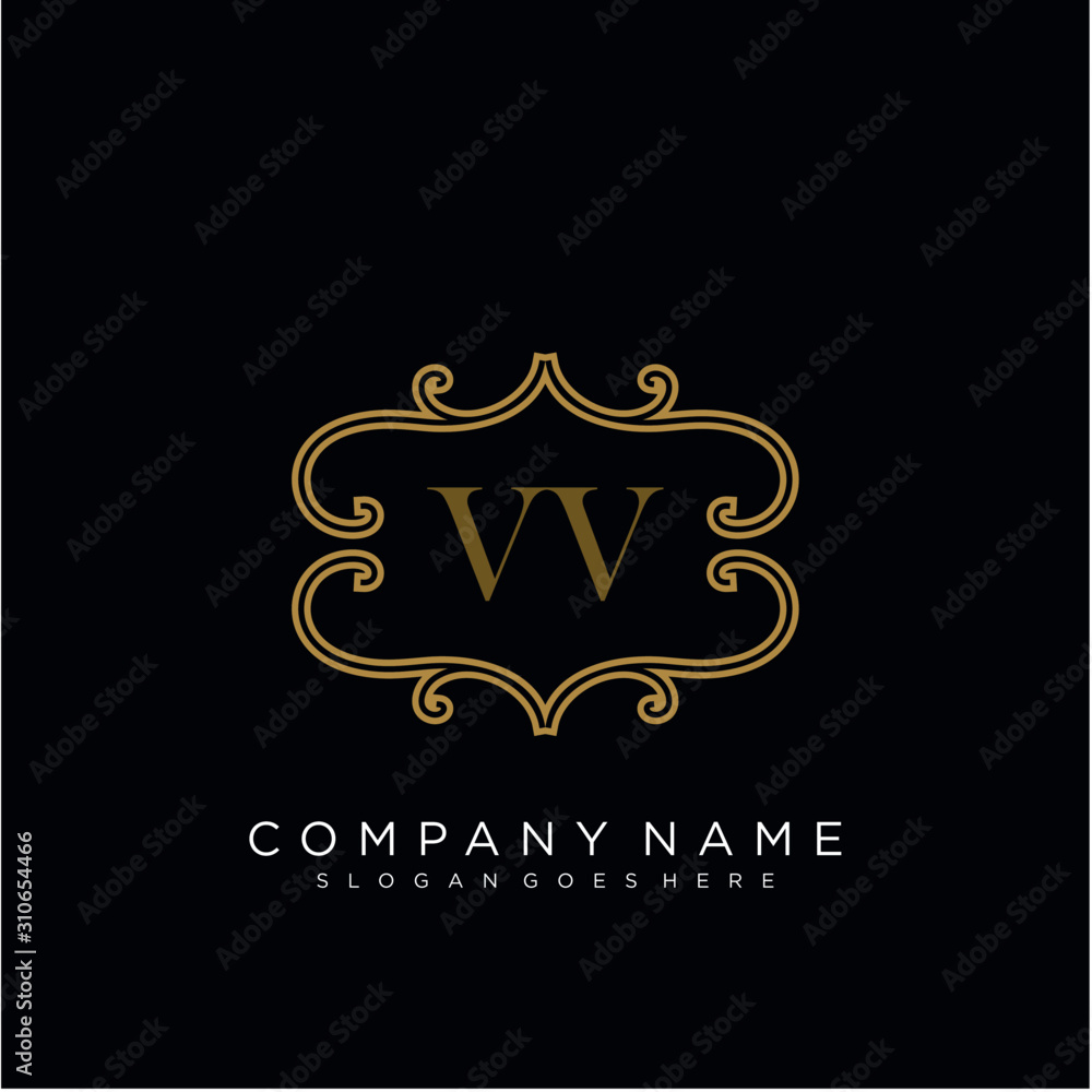Initial letter VV logo luxury vector mark, gold color elegant classical 