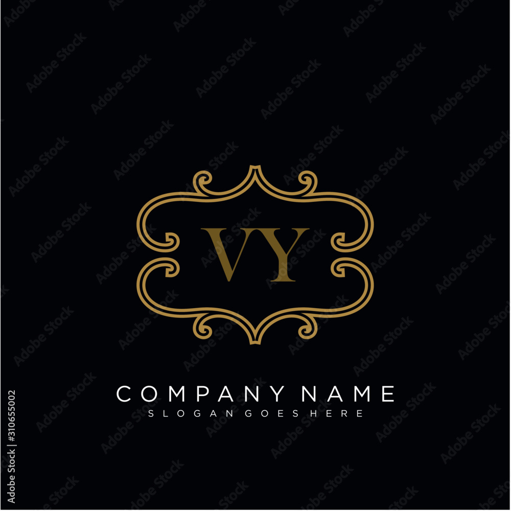 Initial letter VY logo luxury vector mark, gold color elegant classical 