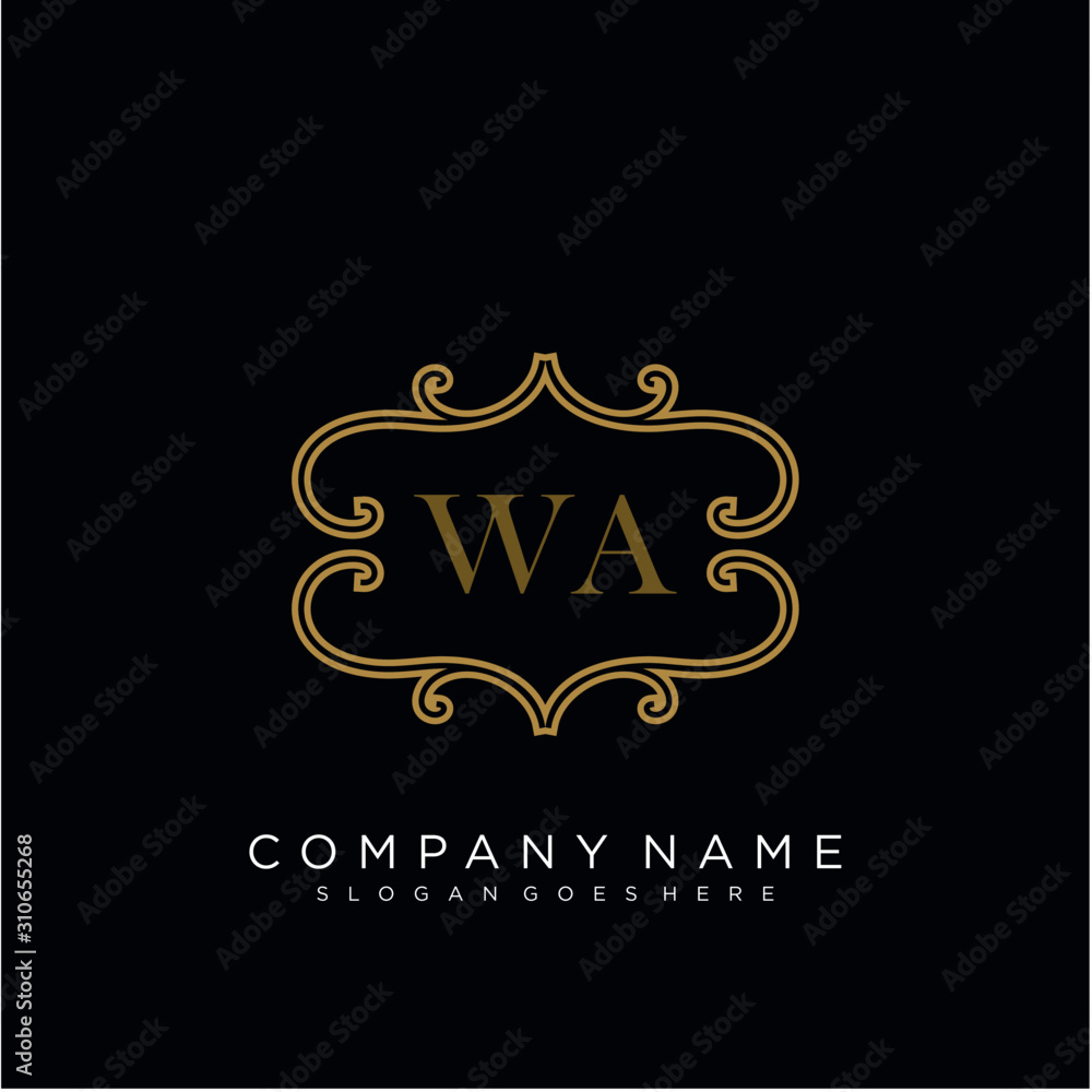 Initial letter WA logo luxury vector mark, gold color elegant classical 