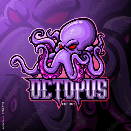 Kraken octopus mascot sports esport logo design.