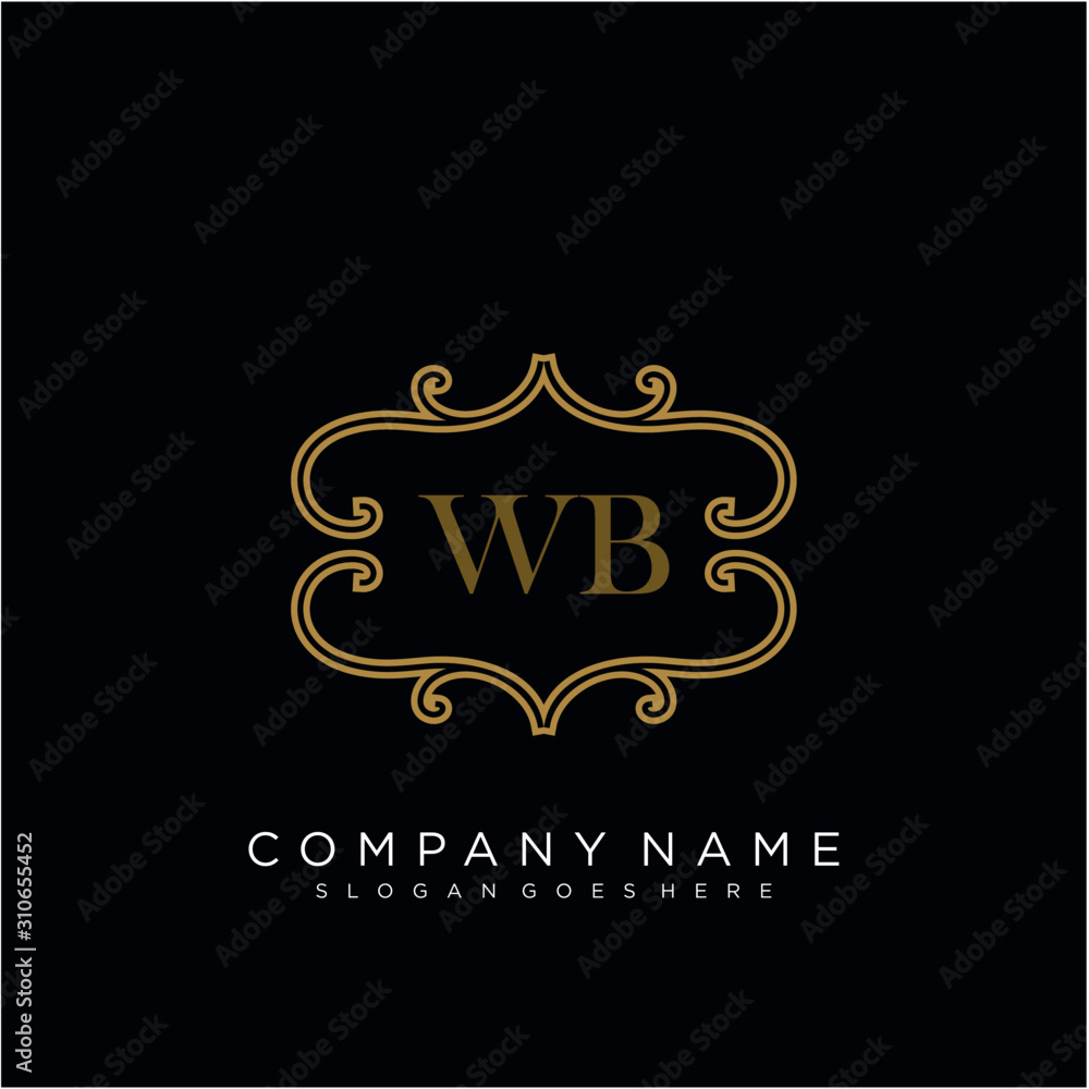 Initial letter WB logo luxury vector mark, gold color elegant classical 
