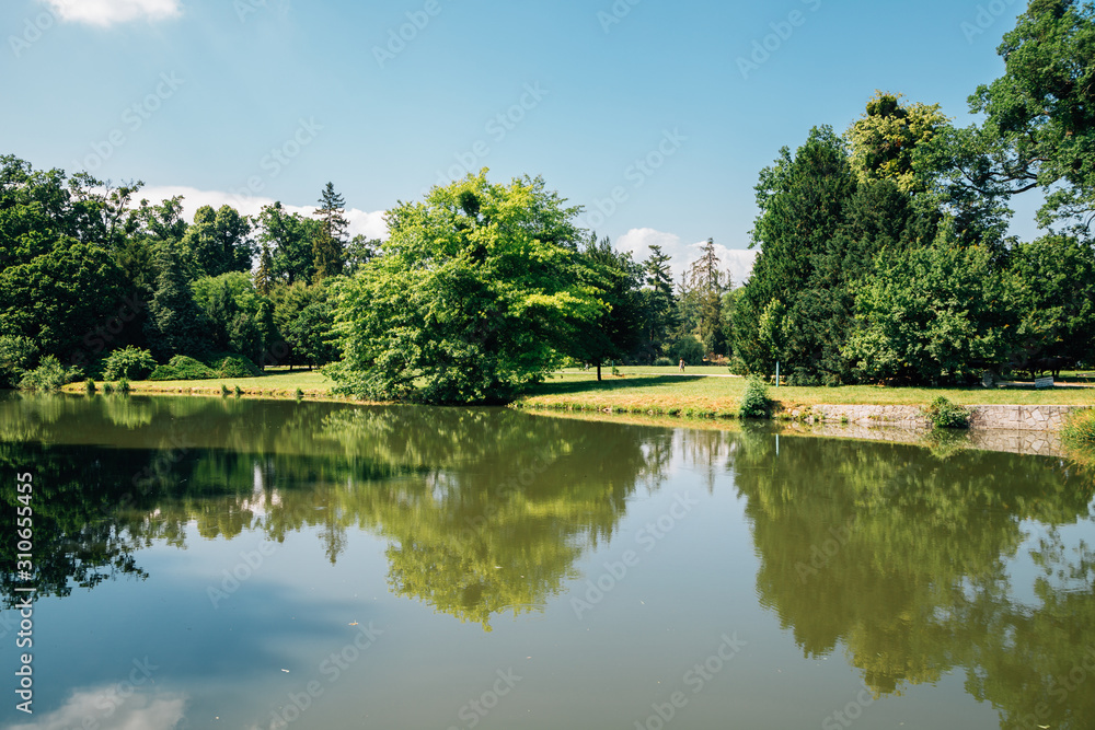 Castle Lednice garden lake at summer in Lednice, Czech Republic