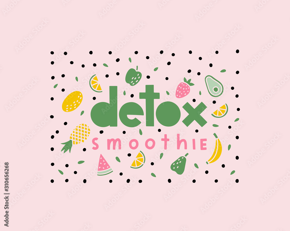 Vector detox smoothie poster in doodle flat style.