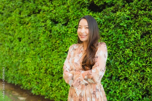 Portrait beautiful young asian women happy smile around outdoor