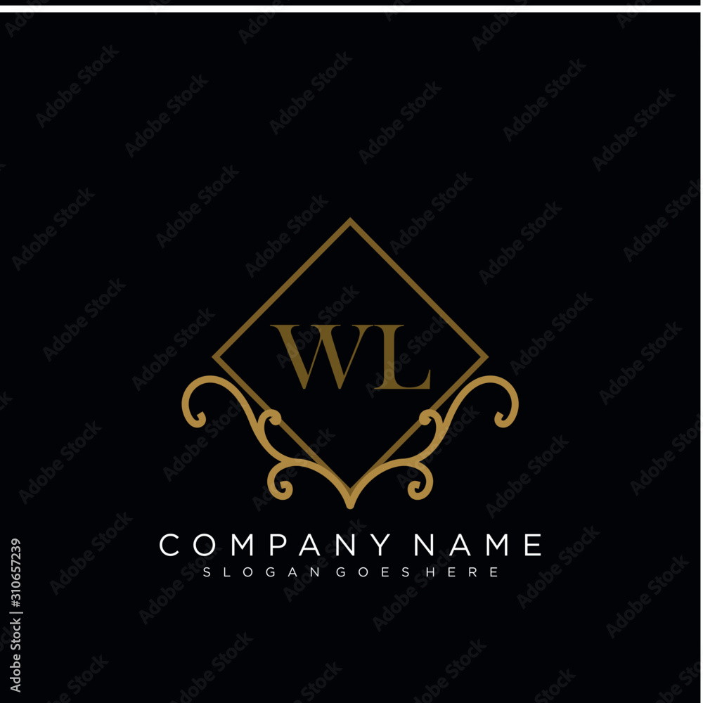 Initial letter WL logo luxury vector mark, gold color elegant classical ...