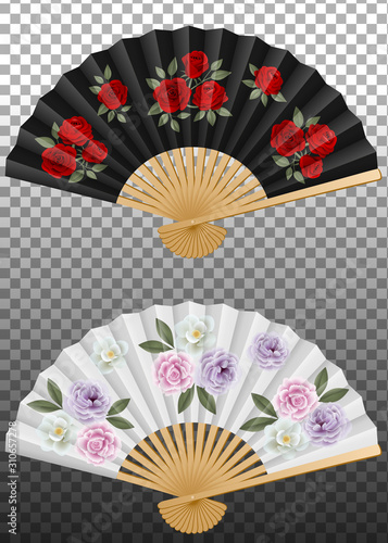 white and black isolated fans with flowers
