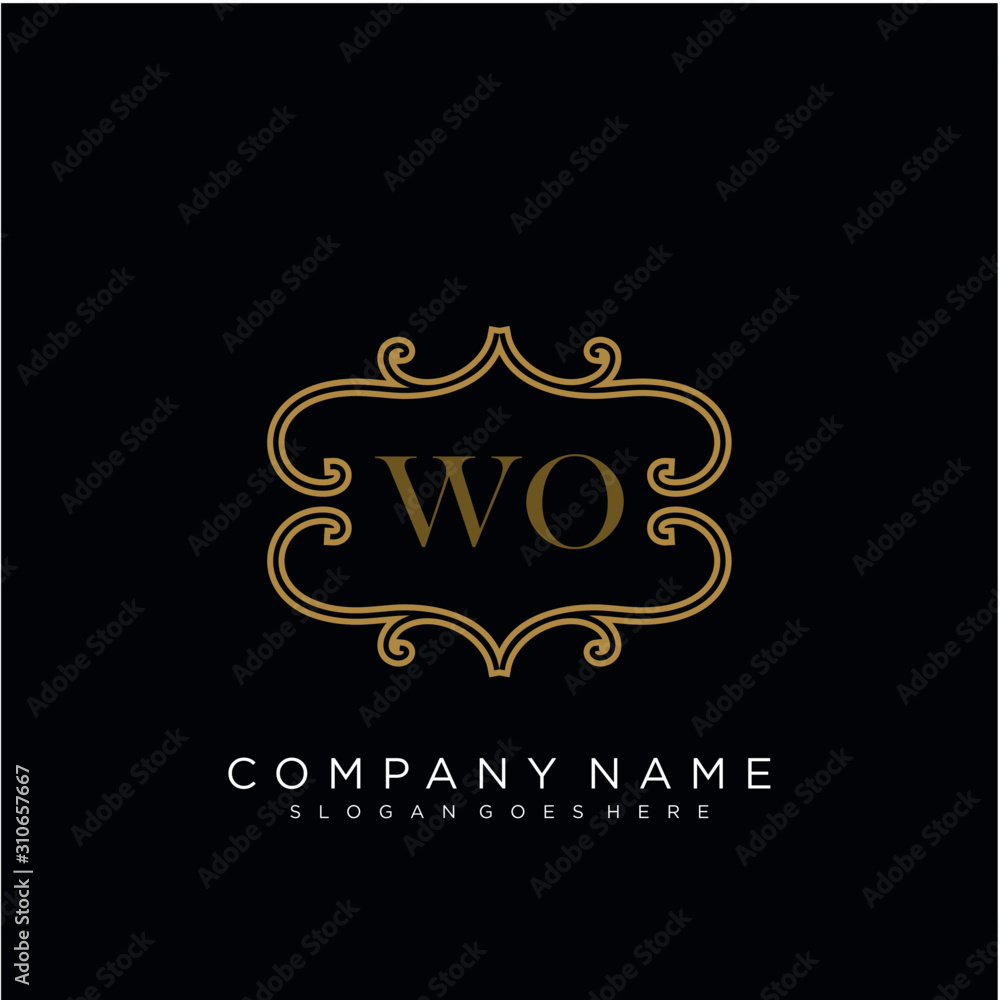 Initial letter WO logo luxury vector mark, gold color elegant classical