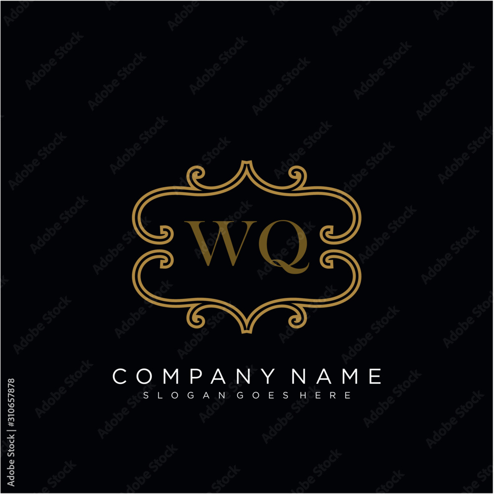 Initial letter WQ logo luxury vector mark, gold color elegant classical