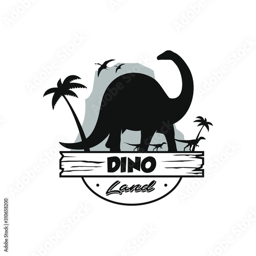 Vector dinosaur logo concept. brachiosaurus adventure park insignia design. Jurassic period illustration. Dino Vintage T-shirt badge on white background
