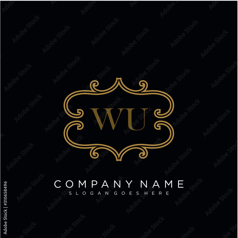Initial letter WU logo luxury vector mark, gold color elegant classical