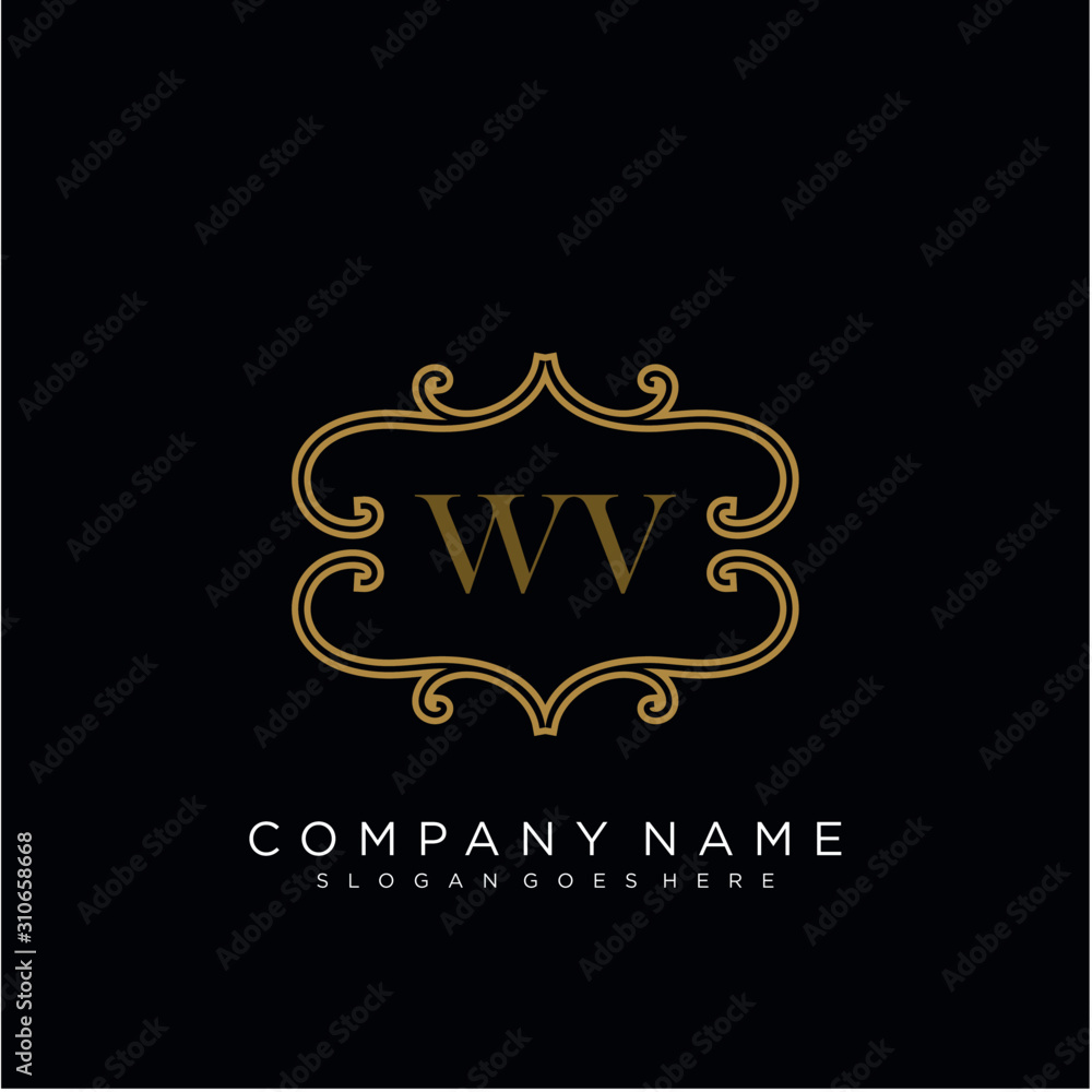 Initial letter WV logo luxury vector mark, gold color elegant classical