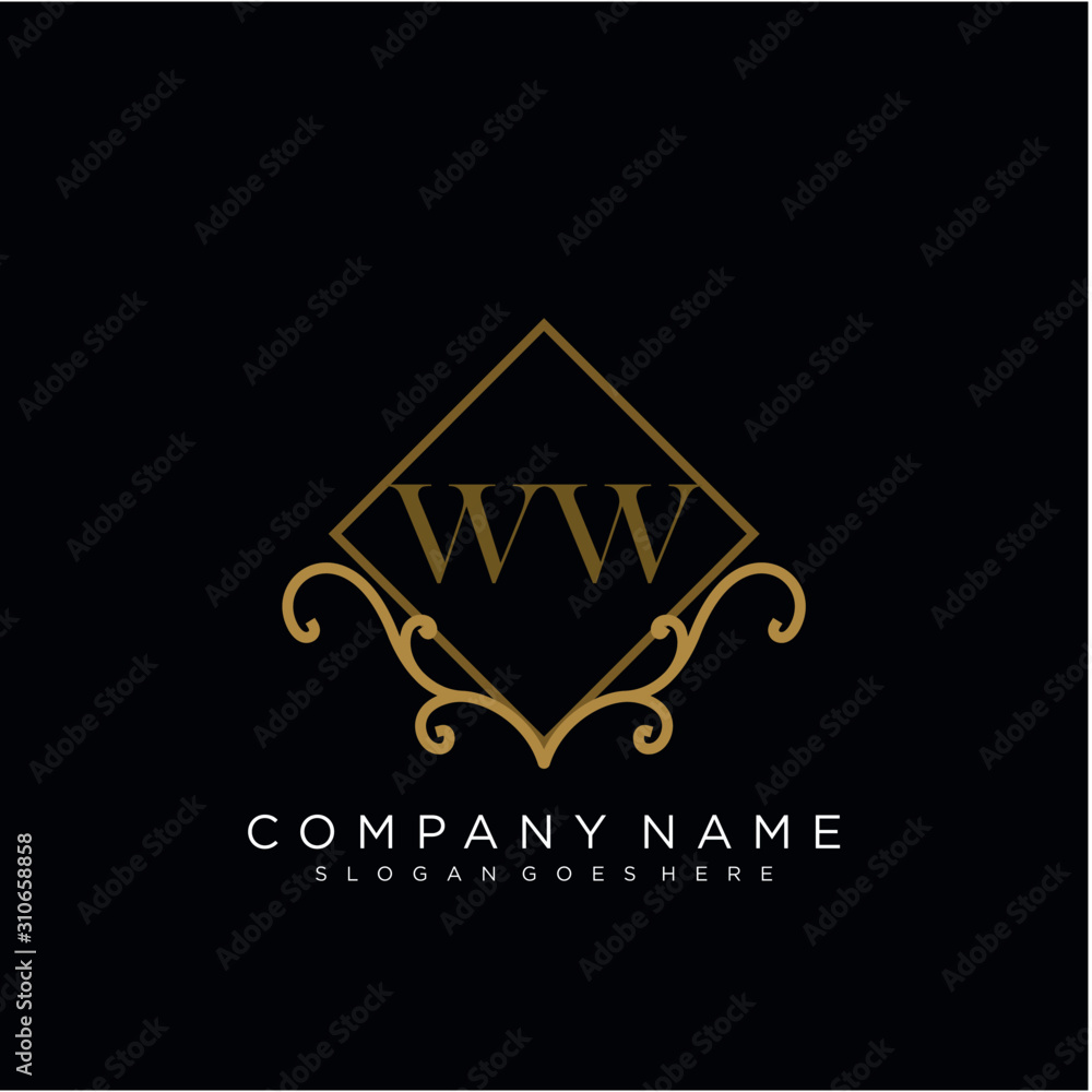 Initial letter WW logo luxury vector mark, gold color elegant classical
