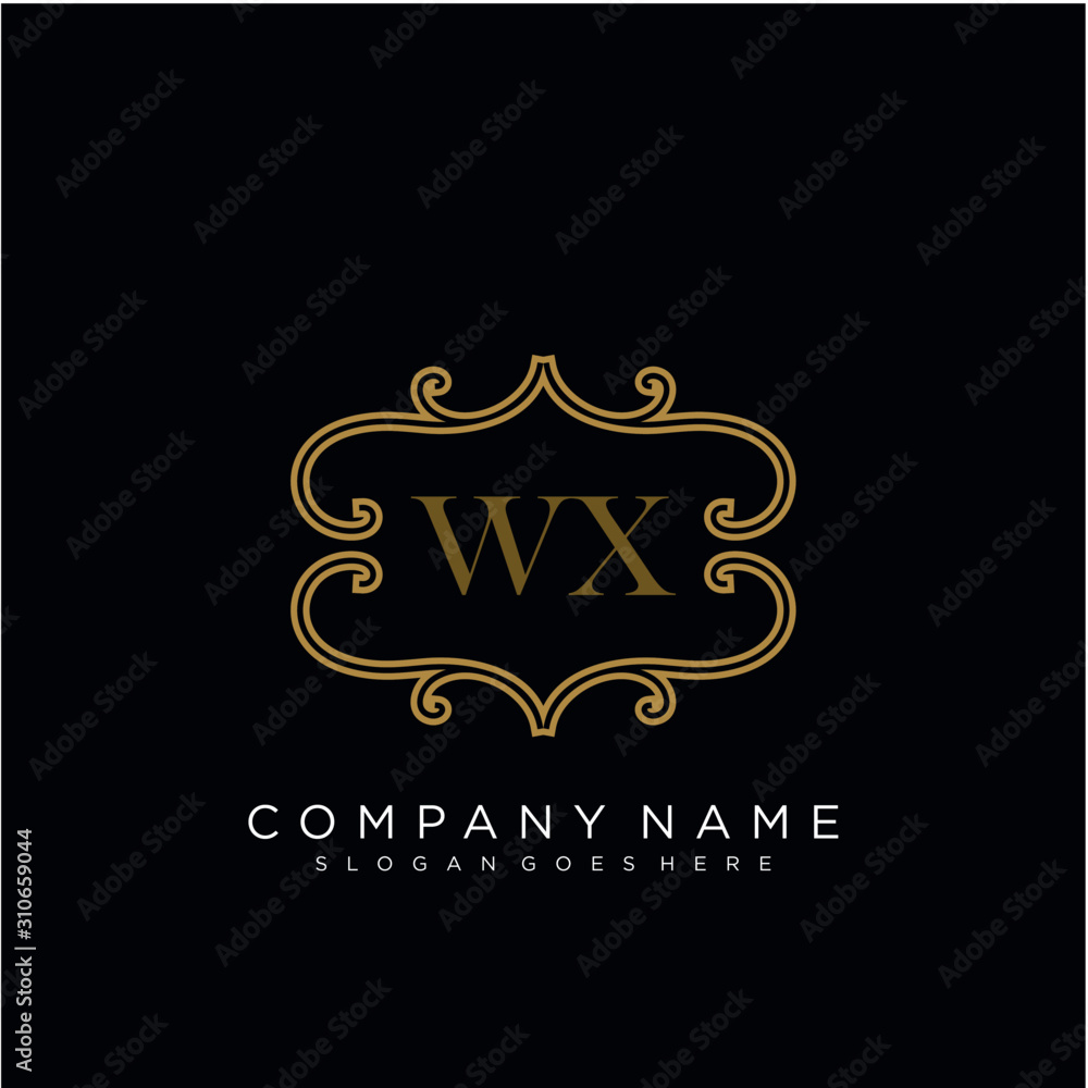 Initial letter WX logo luxury vector mark, gold color elegant classical
