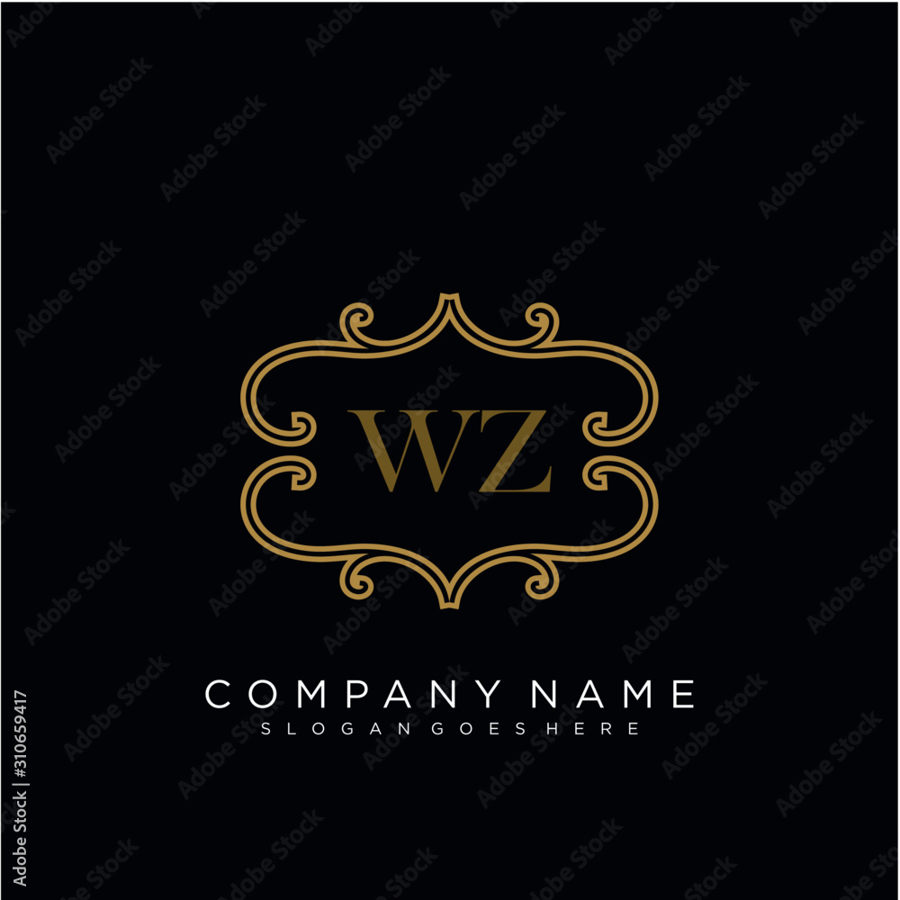 Initial letter WZ logo luxury vector mark, gold color elegant classical