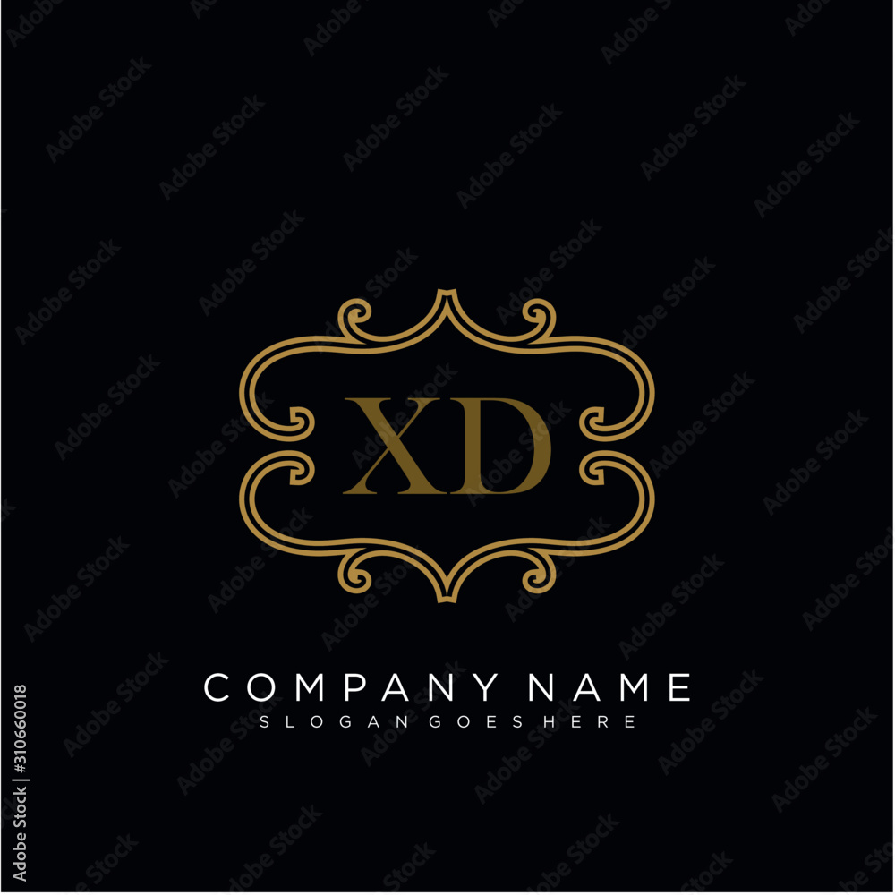Initial letter XD logo luxury vector mark, gold color elegant classical 