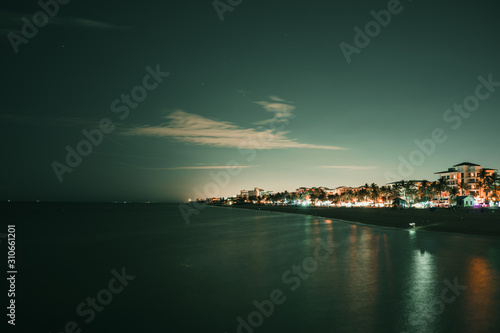 Wide angle  long exposure photography of Deerfield Beach at night  Florida  USA