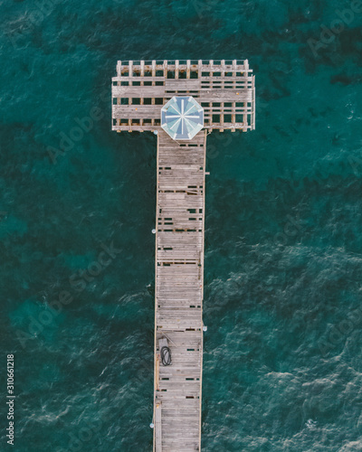 Overhead vertical drone shot of Fort Lauderdale Pier, Florida, USA