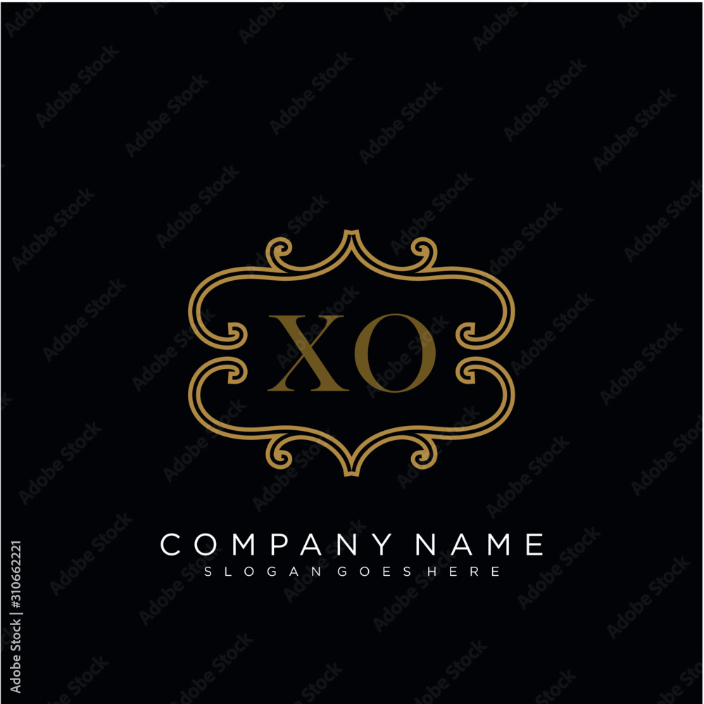Initial letter XO logo luxury vector mark, gold color elegant classical 