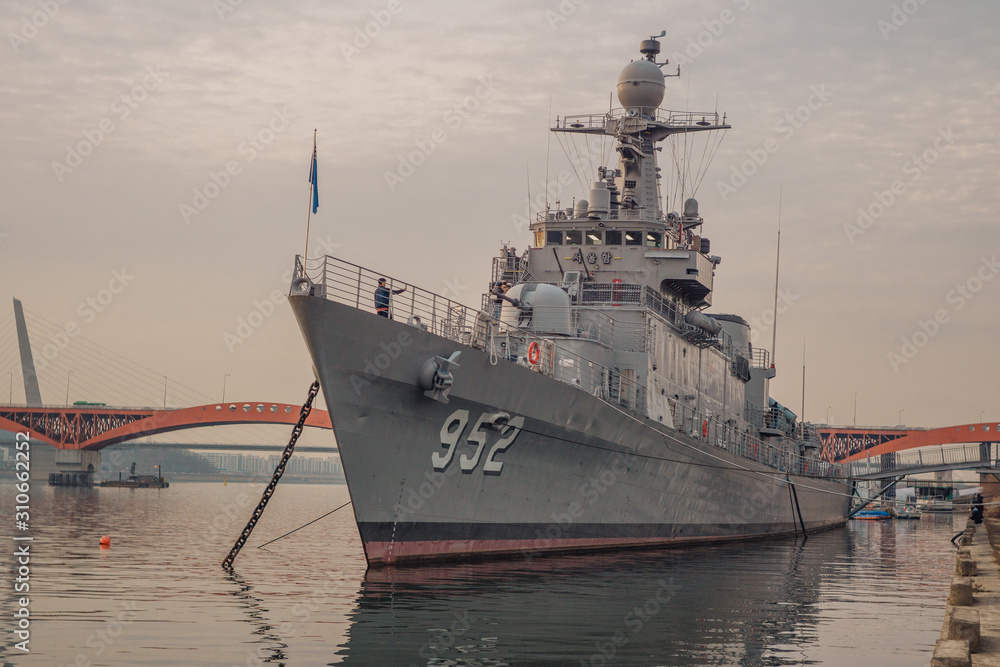 A retired warship on the Hangang river in Seoul, Korea A retired warship on the Hangang river in Seoul, Korea