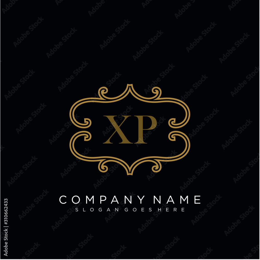 Initial letter XP logo luxury vector mark, gold color elegant classical 
