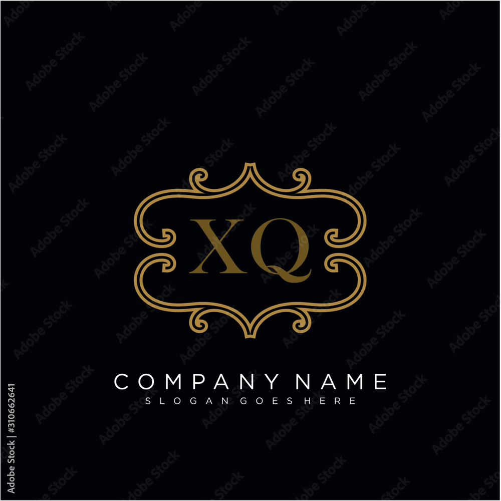 Initial letter XQ logo luxury vector mark, gold color elegant classical 